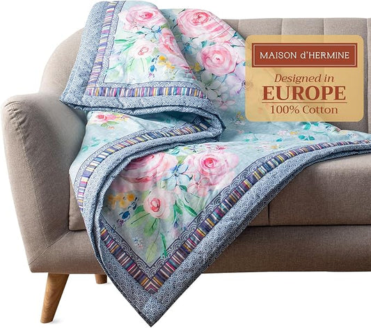 Maison d' Hermine Throw Blanket for Couch Lightweight Soft Warm Breathable Cotton Throw Blankets for Bed Girls Boys Women Men Gifts Sofa Travel Living Room Chair Bedding (60"x80", Sweet Rose Lavender)