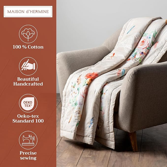 Maison d' Hermine Throw Blanket for Couch Lightweight Soft Warm Breathable Cotton Throw Blankets for Bed Girls Boys Women Men Gifts Sofa Travel Living Room Chair Bedding (50"x60", Ibiza)