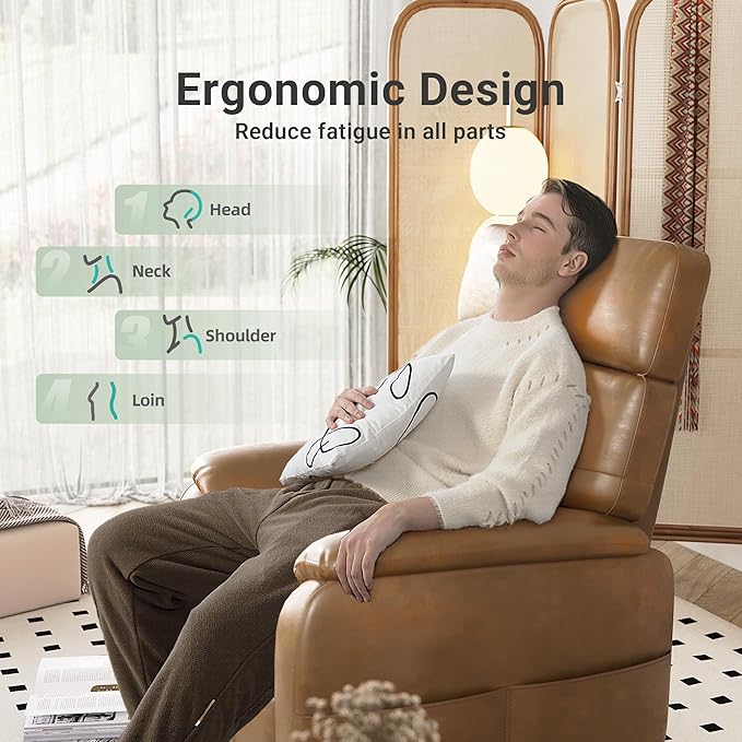 Claiks Zero Gravity Recliner Chair, Oversized Reclining Chair for Adults, Adjustable Electric Reclining Sofa Lounge with USB&Type-C Ports, Side Pocket, for Living Room, PU Leather, Brown