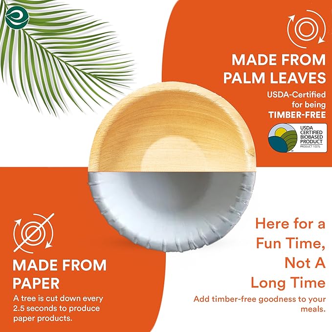 ECO SOUL Palm Leaf Bowl 20 pc, Small 6" (16 Oz) | Round Like Bamboo Bowls, Compostable, Biodegradable, Disposable Palm Leaf Bowls Eco-friendly | Sturdy, Microwave & Oven Safe