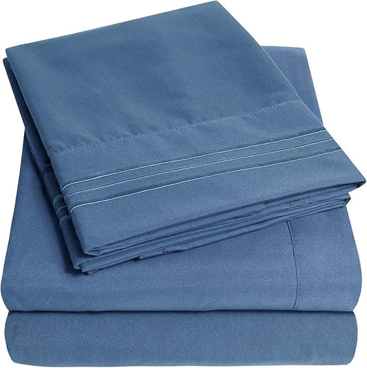 1500 Supreme Collection Extra Deep Pocket Sheets Set - Luxury Soft Bed Sheets, Wrinkle Free, Bedding, Over 40 Colors, 21 inch Extra Deep Pocket, Twin, Denim