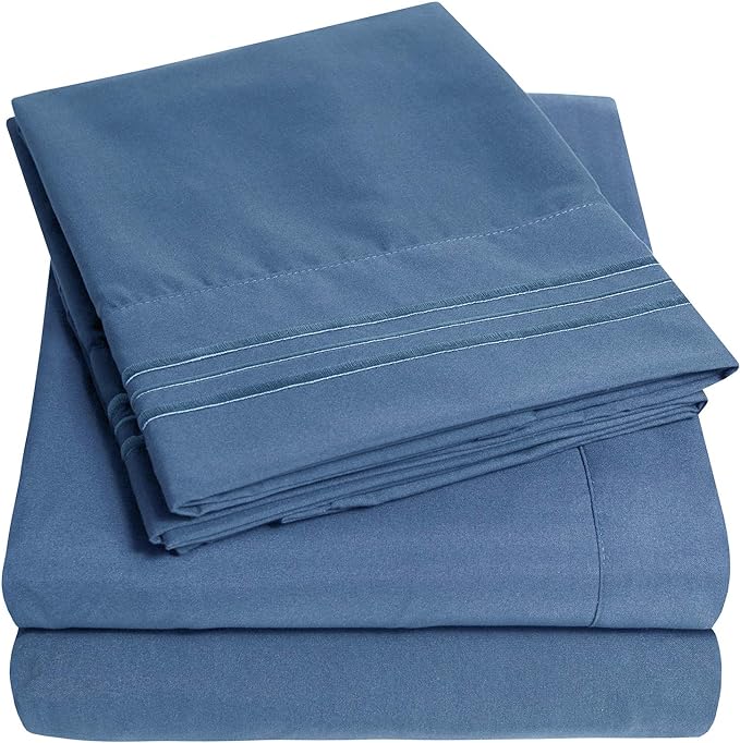 1500 Supreme Collection Extra Deep Pocket Sheets Set - Luxury Soft Bed Sheets, Wrinkle Free, Bedding, Over 40 Colors, 21 inch Extra Deep Pocket, Queen, Denim