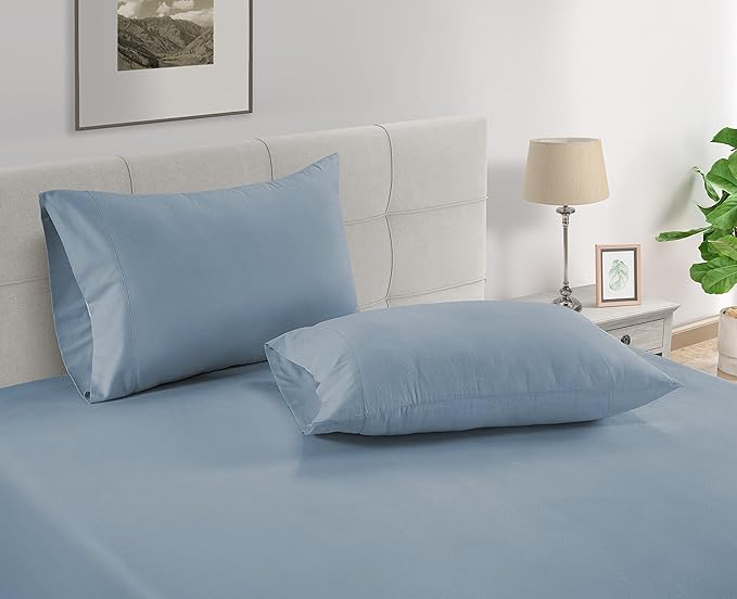 LANE LINEN Pillow Case Covers King Set of 2 100% Egyptian Cotton Sateen Soft Cool & Smooth 1000 Thread Count Cases - French Blue