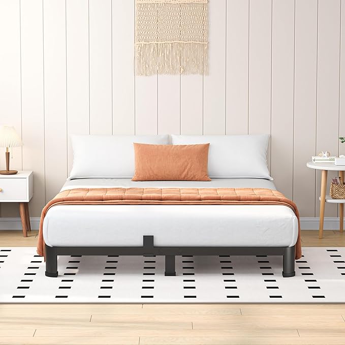 4 Inch Full Heavy Duty 3500 lbs Bed Frame with Round-Corner Legs & Anti-Squeak Design – Quick Assembly Metal Platform, No Box Spring Needed