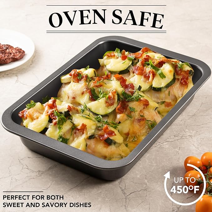 Cake Pan, Nonstick Baking Pan for Cake, Bread, Brownie or Lasagna, Heavy Duty Baking Dish with Diamond Texture Pattern and Wide Grips
