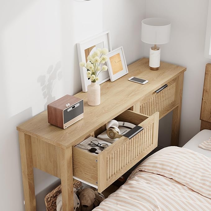 GAOMON Farmhouse Entryway Table,43 Inch Wood Console Table with 2 Drawers,2 Tier Sofa Table with Storage for Living Room, Foyer Tables for Entryway-Burlywood