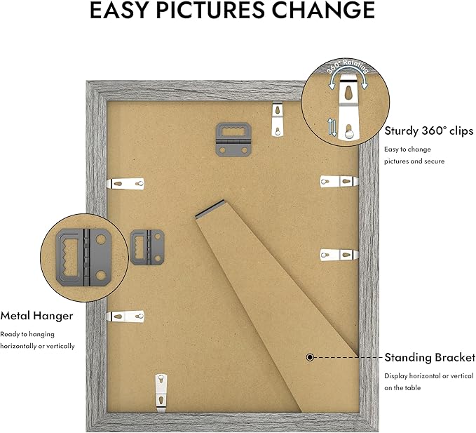 8x10 Picture Frame, Made of Real Glass and Wooden Frame, Horizontal and Vertical Display for Wall or Tabletop (Grey, 1 Pack)