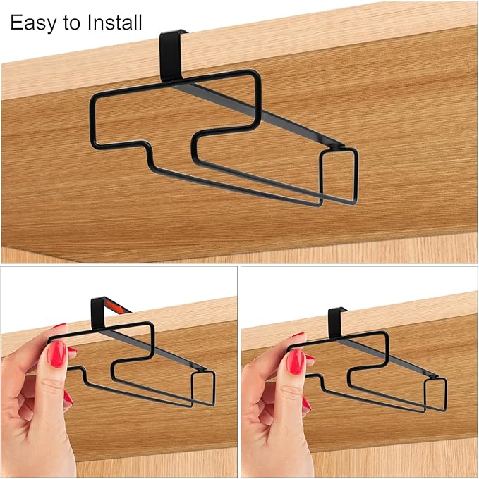 4PCS Wine Glass Holder, Stemware Rack Hanger Under Cabinet, Hanging Glass Storage Rack Organizer for Kitchen Bar, Black