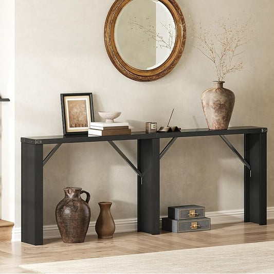 Console Table, 78.7" Long Behind Couch Sofa Table, Entryway Table, Farmhouse Console Table for Narrow Spaces, Hallway, Living Room, Black CT32BB
