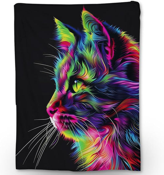 Colorful Cat Blanket - Ultra Soft, Fluffy, Lightweight Flannel Throw Blankets for Couch, Bed, Travel, Outdoor - Cozy, Fuzzy Home Decor, for Adults Kids Women Girls, All Season 80×60 in