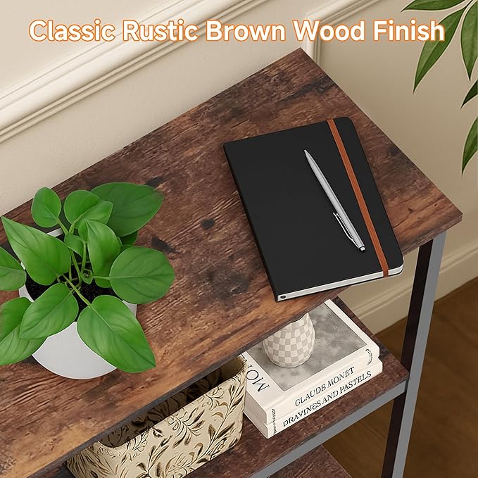 INHABIT UNION Sofa Console Table, Farmhouse Long Entryway Table with Storage and Shelf 3Tier Sofa Table Behind Couch for Living Room,Foyer 47inch,Rustic Brown