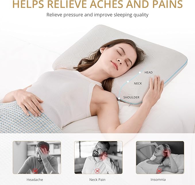 Standard Bed Pillow Size-Memory Foam Made in USA-for Side, Back and Stomach Sleepers, Neck Support with Washable & Removable Cover, Medium Soft, 1 Pack, White 4 Pound