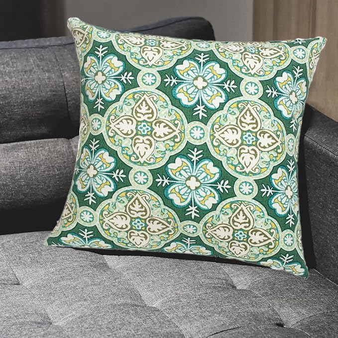FUNHOME Outdoor Pillow Covers ONLY, No Insert! Pack of 2 Square Throw Pillow Covers, Decorative Water-Repellent Modern Cushion Cases for Sofa Patio Couch Decoration 18 x 18 Inch-Green Medal