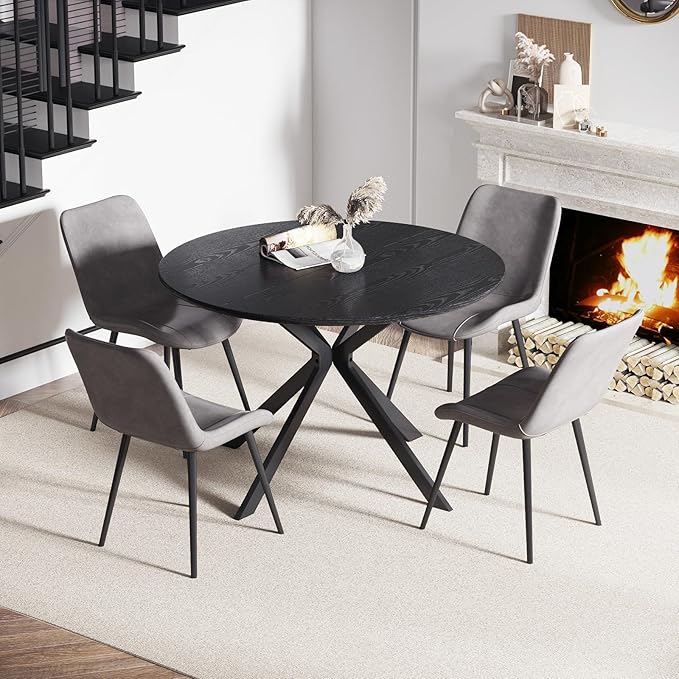 46.4" Round Dining Table, Mid Century Modern Round Dining Room Table for 4-6 with Metal Legs, Easy Assembly Coffee Table, Space-Saving Design for Kitchen and Dining Room