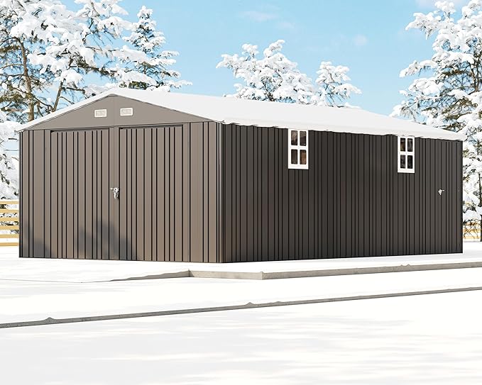 Jocisland 10.1x20.7x7.3 FT Heavy Duty Carport, Metal carport with 2 Lockable Doors & 4 Windows, Carport Canopy for for Car, Midsize SUV, Garbage Can, Tool, Lawnmower, Dark Gray