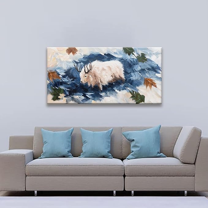 Tsomzxng Canvas Wall Art Decor White Cow Dark Blue Poster Gothic Animal Abstract Wall Decor Prints Wildlife Animal Abstract Artwork Pictures Painting Picture For Bedroom Living Room Office 24x48 Inch