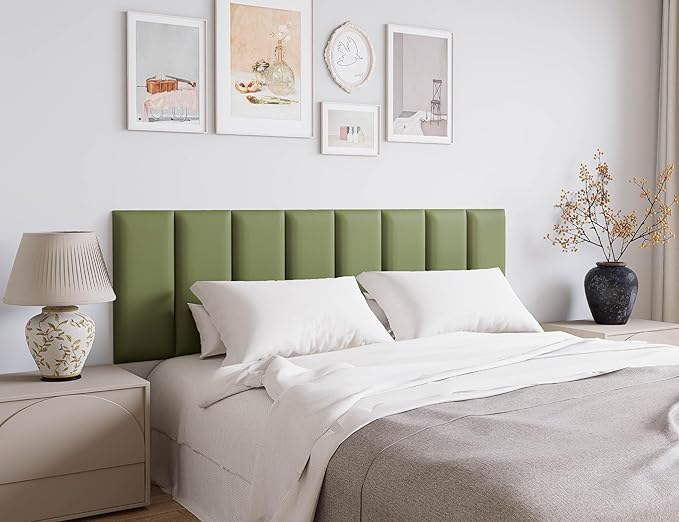 Queen Headboard for Adjustable Bed, 9-Pack Upholstered Peel and Stick Wall Panels, Wall Mounted Head Boards/Queen for Bedroom Wall Decor, 10"x24" Each, Dark Green