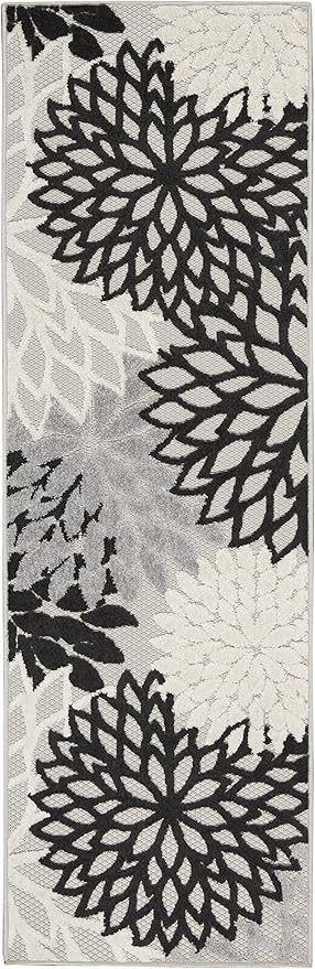 Nourison Home Aloha 6' Runner Black White Fabric Tropical Area Rug (6' Runner)