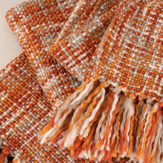 BATTILO HOME Orange Throw Blanket for Couch, Decorative Fall Blankets and Throws, Soft Colorful Throw Blankets for Bed, Halloween Throw Blanket for Home Decor, 50"x60"