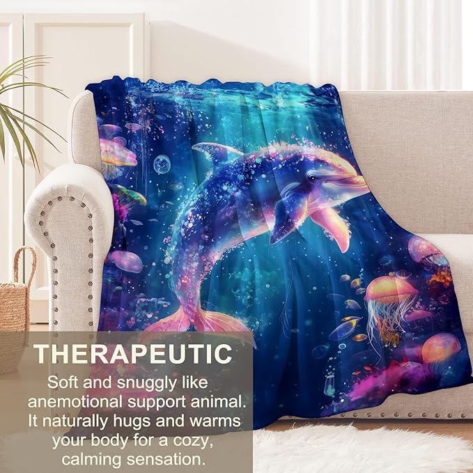 Dolphin Blanket for Kids Adults, Dolphin Gifts Flannel Throw Blanket, Dolphin Decor Lightweight Warm Soft for Sofa Couch Bed Living Room Office 40" x 50"
