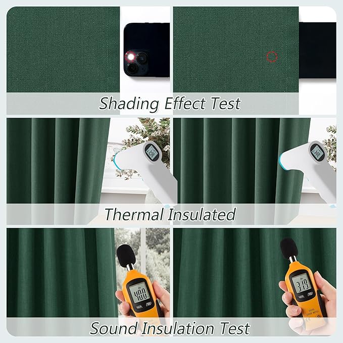 Guken Green Blackout Curtains 63 Inch Length 2 Panels Set for Living Room Bedroom Back Tab Thermal Insulated 100% Black Out Linen Drapes Room Darkening Window Curtains 52 Inches Width