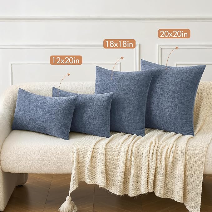 MIULEE Pack of 2 Couch Throw Pillow Covers 18x18 Inch Soft Dark Grey Blue Chenille Pillow Covers for Sofa Living Room Solid Dyed Pillow Cases