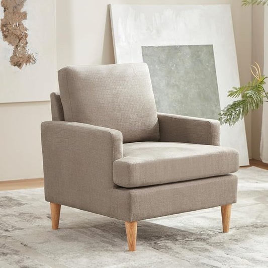 VKNOW Mid-Century Accent Chair, Modern Upholstered Chenille Armchair for Living Room,Comfy Reading Accent Chairs with Wood Legs for Bedroom, Brown Polyester