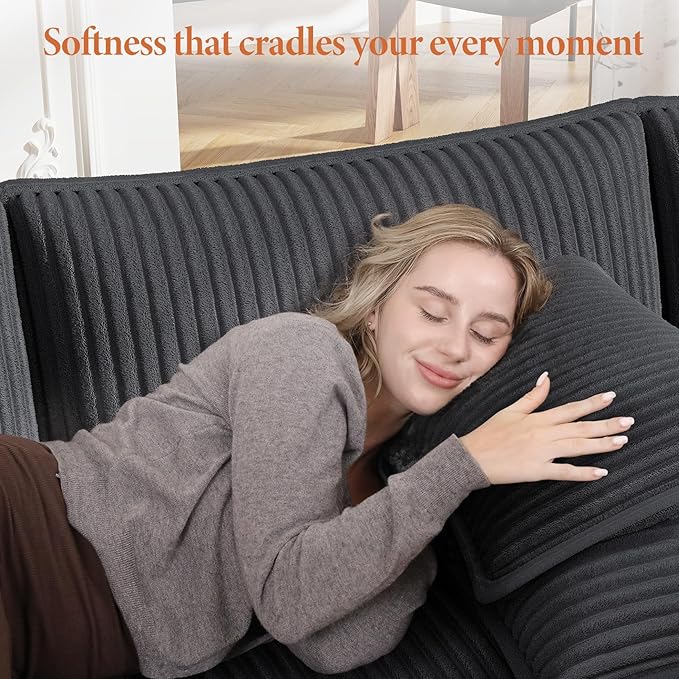 Vesgantti 143" L Shaped Modular Sectional Sofa, Comfy Corduroy Upholstered Modular Sectional Couches for Living Room, Modern Cloud Couch with Ottoman Deep Seat, Dark Grey