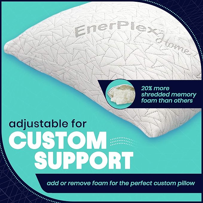EnerPlex Memory Foam Pillows - Pack of 1 Adjustable, CertiPUR-US Certified King Size Pillows for Sleeping w/Extra Foam & Removable Viscose of Bamboo Cover - Machine Washable Firm Pillow