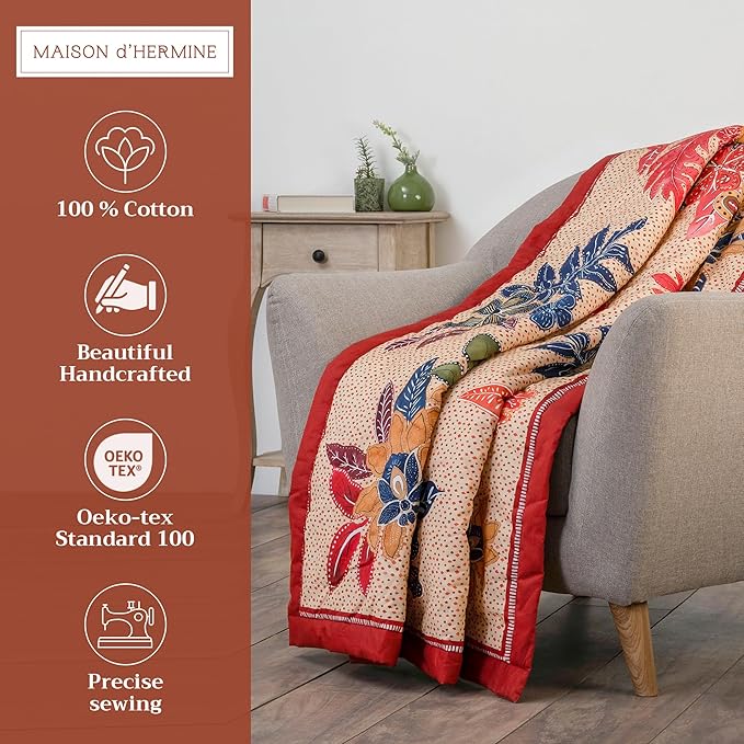 Maison d' Hermine Throw Blanket for Couch Lightweight Soft Warm Breathable Cotton Throw Blankets for Bed Girls Boys Women Men Gifts Sofa Travel Living Room Chair Bedding (50"x60", Kalahari)
