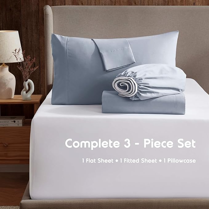 Nestl Twin Sheet Set - 1800 Ultra-Soft Microfiber Twin Bed Sheets - Double Brushed - Deep Pockets - Easy Fit - Extra Soft - 3 Piece Set - Bedding Sheets & Pillowcases (Twin, Ice Blue)