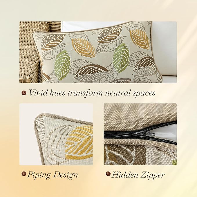 Outdoor Sunbrella Decorative Pillows Pack of 4, 20" x 12" Outdoor Pillow Set for Couch Bed Throw Patio Sofa, Momento Spring