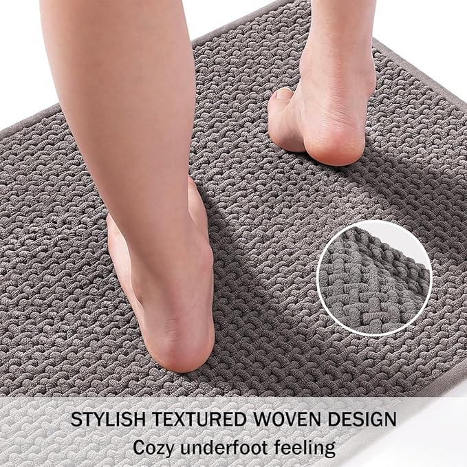 Bathroom Rugs Non Slip Washable, Super Absorbent Thin Bath Mat for Small Quick Dry Low Pile Bathroom Rug, (Light Gray, 24″x16″)