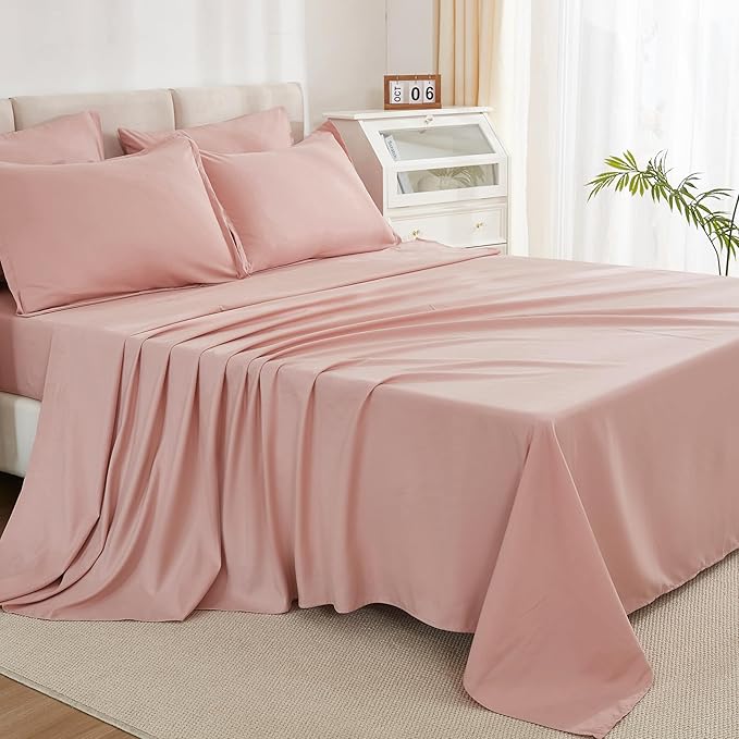 Litanika Comforter Queen Size Set Blush Pink - 7 Pieces Bed in a Bag Queen Bedding Comforter Sets, Plain Lightweight Bed Set with Comforter, Sheets, Pillowcases & Shams