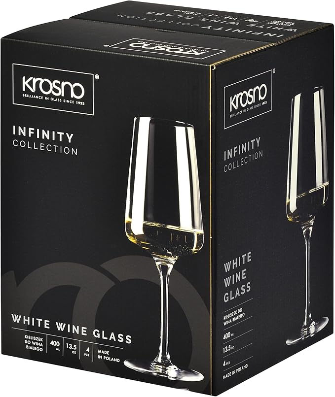 Krosno White and Sparkling Large Wine Glasses Drinking | 4 Pieces Set 13.5 fl oz | Infinity Collection | Elegant | Cocktail Crystal Set Wedding Gift | Lead-Free Glass | Homes, Restaurants & Kitchen
