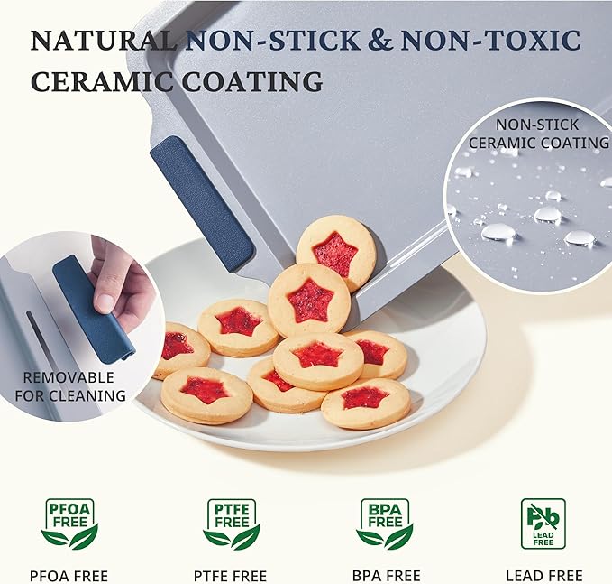 BRONYPRO Nonstick Ceramic Bakeware Set (9 Pieces),Heavy Duty Aluminized Steel Bakeware-Baking Pans Set with Silicone Handles,Includes Sheet Pans,Loaf Pan,Muffin pan,Cake pans,PTFE & PFOA Free - Blue