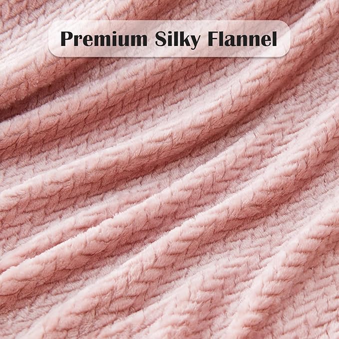 NEWCOSPLAY Super Soft Queen Blanket Dusty Pink Premium Silky Flannel Fleece Leaves Pattern Lightweight Bed Blanket All Season Use (Dusty Pink, Queen(90"x90"))