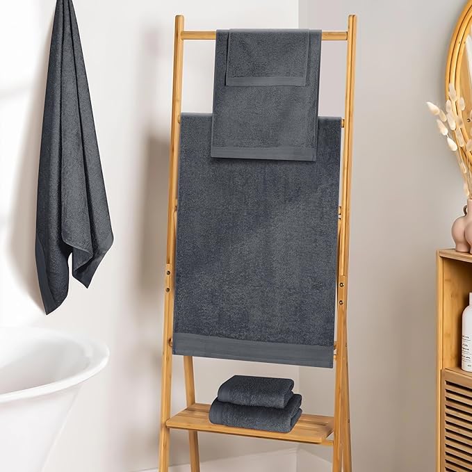 Ultra Soft 6 Pack Cotton Towel Set, Contains 2 Bath Towels 28x55 inch, 2 Hand Towels 16x24 inch & 2 Wash Coths 12x12 inch, Ideal Everyday use, Compact & Lightweight - Charcoal Grey