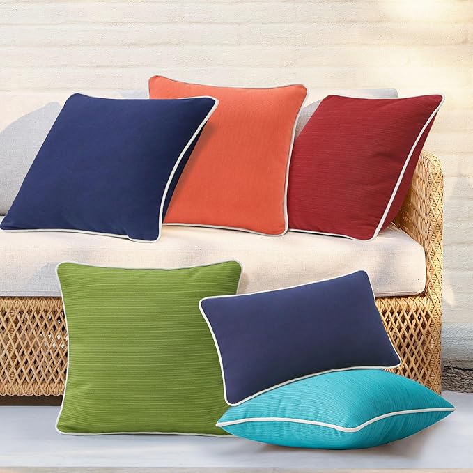 Decorative Outdoor Water Repellent Throw Pillows with Inserts, Set of 4, 16" x16" Pillows for Patio, Backyard, Bed, Couch, and Patio Furniture, Coral Orange
