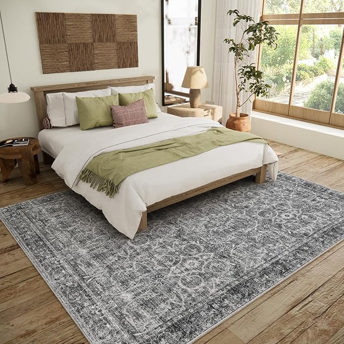 8x10 Washable Area Rugs Ultral Soft Non-Slip Stain Resistant Vintage Boho Large Carpet for High-Traffic Living Room & Dining Room