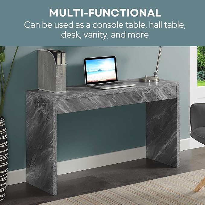 Convenience Concepts Northfield Hall Console Table 48" - Modern, Minimalist Narrow Sofa Display Accent for Contemporary Living Room, Entryway, or Hallway, Gray Faux Marble