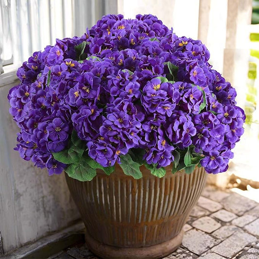 Hananona Artificial Geranium Flowers for Outdoors Geranium Silk Flowers Outdoor UV Resistant Garden Plants Faux Flowers for Home Kitchen Table Centerpieces Decor (12, Purple)