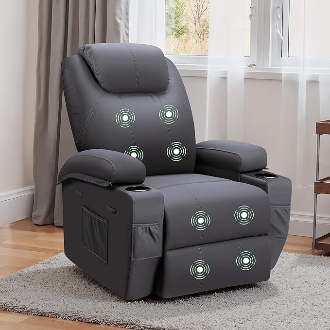 VICTONE Electric Power Lift Recliner Chair for Elderly Reclining Sofa for Living Room with Massage, Side Pockets and Cup Holders (Fabric, Navy Blue)