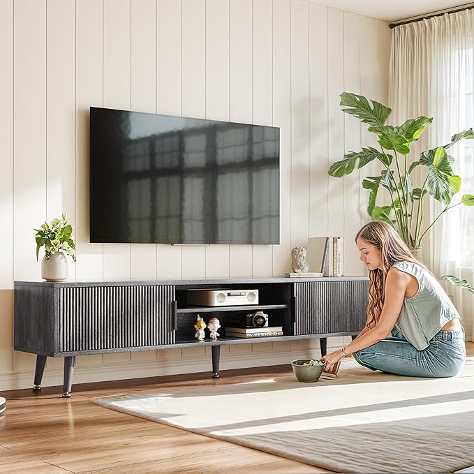 Mid Century TV Stand, Modern TV Console for TVs up to 70 Inches, Entertainment Center with Storage, TV and Media Consol, 62 Inch (Gray)