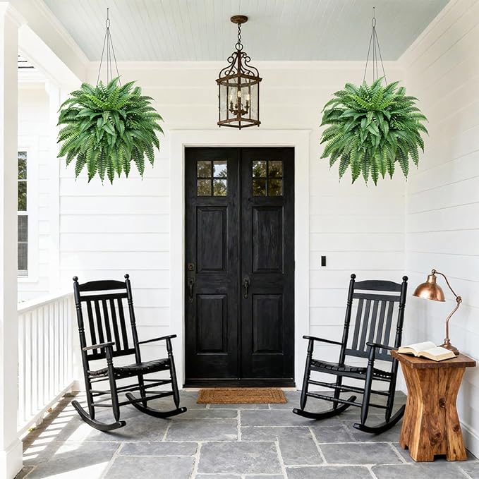 Set of 2 UV-Resistant Fake Boston Fern Bush with 128 Branches, 51" Large Faux Ferns for Outdoors, Artificial Fern Plants for Outdoor & Indoor Decor Office & Living Room Decor（Pot is not Included）