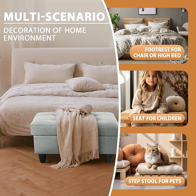 Ottoman Rectangular Storage Ottoman Bench, Faux Leather Footrest, Coffee Table, Stool Footstool with Hinged Lid for Living Room, Bedroom, Entryway, Gray, 35"x23.5"x17.5"