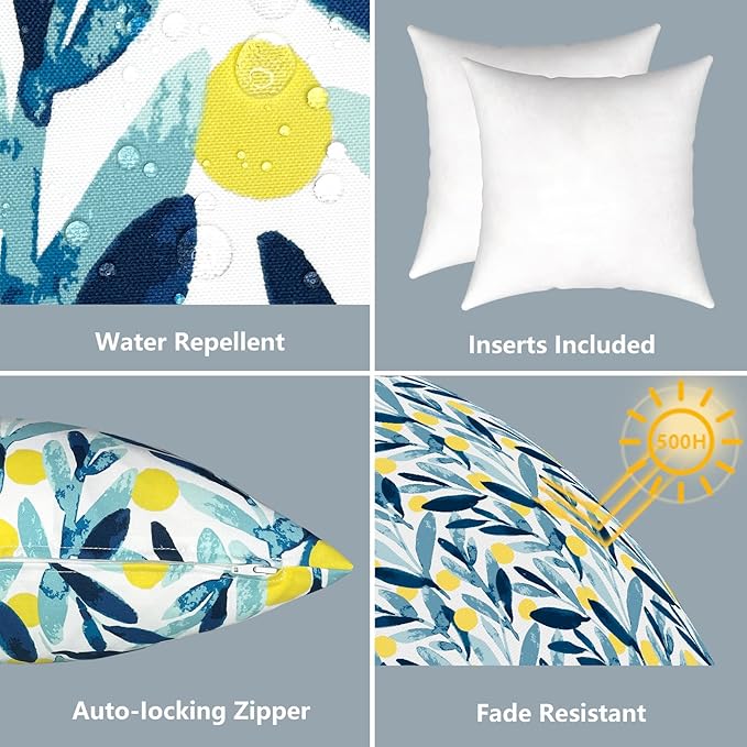 LVTXIII Outdoor/Indoor Throw Pillows, Decorative Throw Pillows with Inserts, 18"x18" Square Pillows for Bed, Couch, Sofa and Patio Furniture (Set of 2, Leaves Multi)