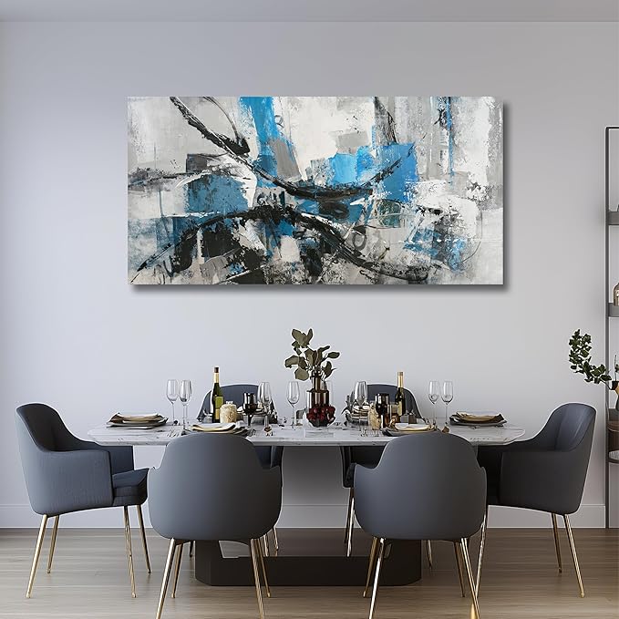 Belmrxne Abstract Wall Decor Blue and Gray Wall Art Trendy Room Decor Personalized Artwork for Living Room Bedroom Dining Room Office Home Decor 24x48 Inch