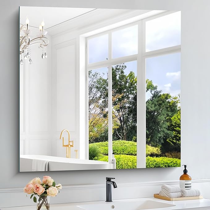 KOCUUY Large Frameless Mirror,36x36 Inch Square Bathroom Vanity Mirror for Over Sink, Upgraded Shatterproof Unframed Design for Bedroom, Living Room, Entryway