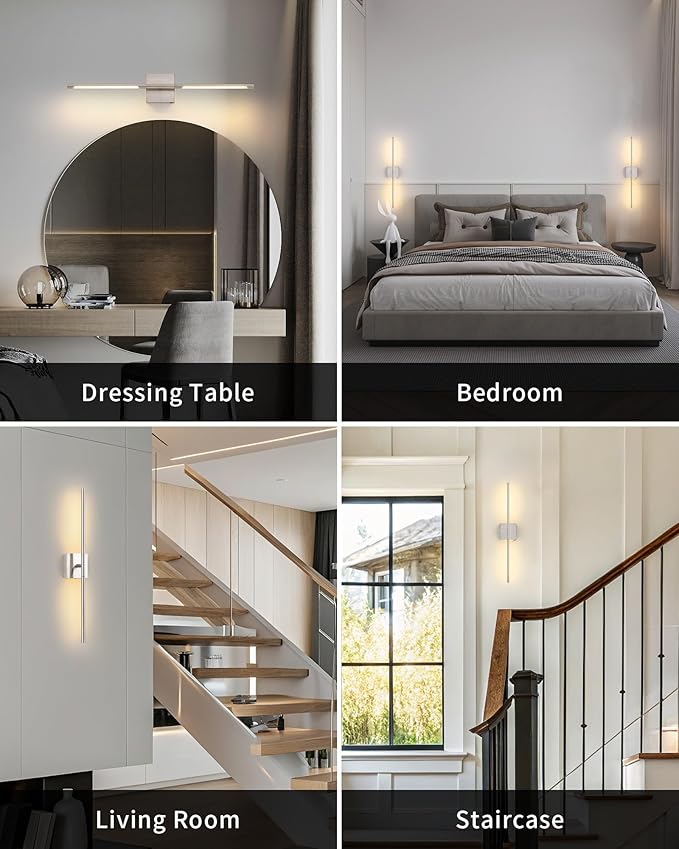 KDG Cordless Wall Sconces Set of 2, Wireless 7000mAh Rechargeable Battery Operated LED Wall Lamps with Remote, 360° Rotate Lightings for Wall Painting, Bedroom, Hallway, Night Light 23.6 inch (Nickel)